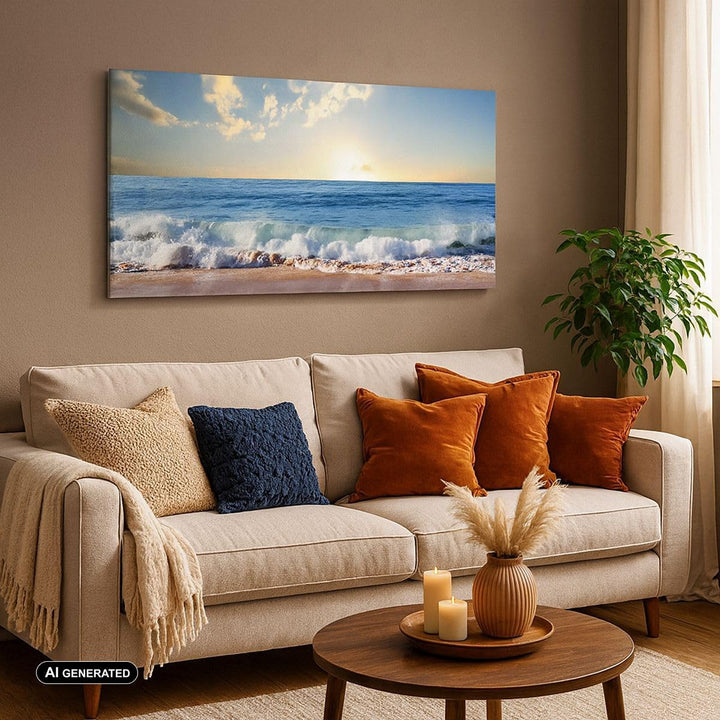 Panorama Bilder auf Leinwand 100x40cm Leinwandbild Meer Ufer Wasser Gross Wanddeko Bild Schlafzimmer