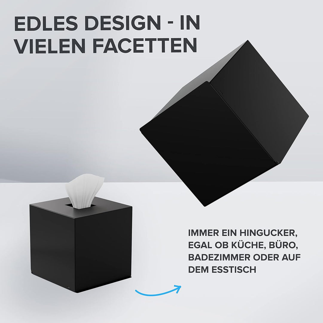 ovimar quadratische Kosmetiktücher Box Teksmona | Edelstahl | schwarz matt | Perfekter Taschentuch-,