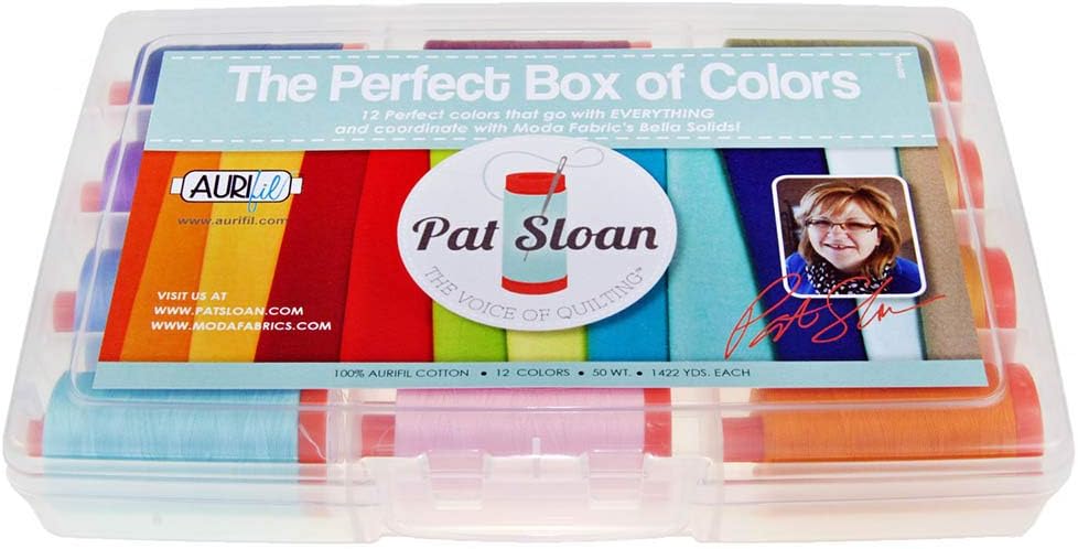 Aurifil Thread Set THE PERFECT BOX OF COLORS By Pat Sloan 50wt Cotton 12 Large (1422 yard) Spools by