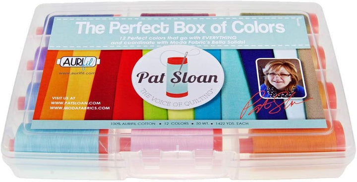 Aurifil Thread Set THE PERFECT BOX OF COLORS By Pat Sloan 50wt Cotton 12 Large (1422 yard) Spools by