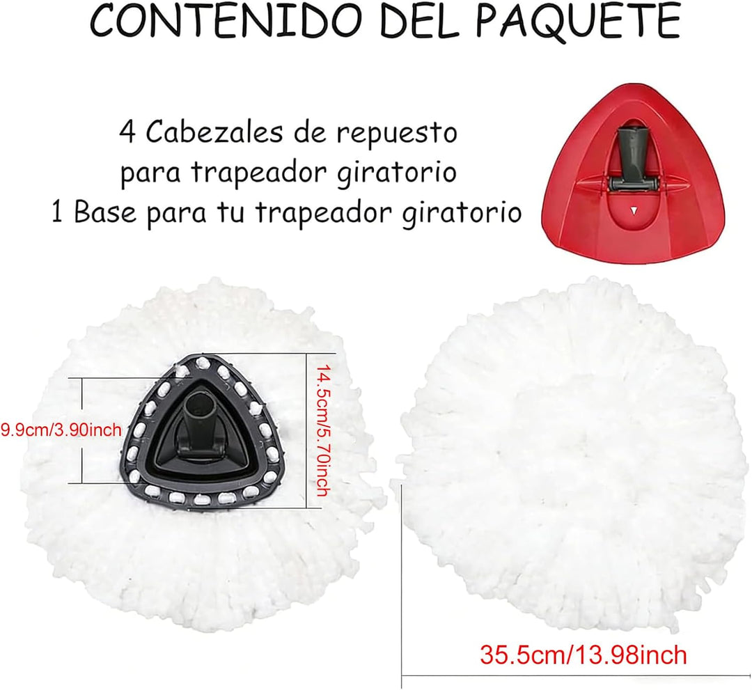 4er Pack Mikrofaser Ersatzköpfe für Vileda Turbo & EasyWring inkl. 1 Dreieckskopf-Basis – Waschbare
