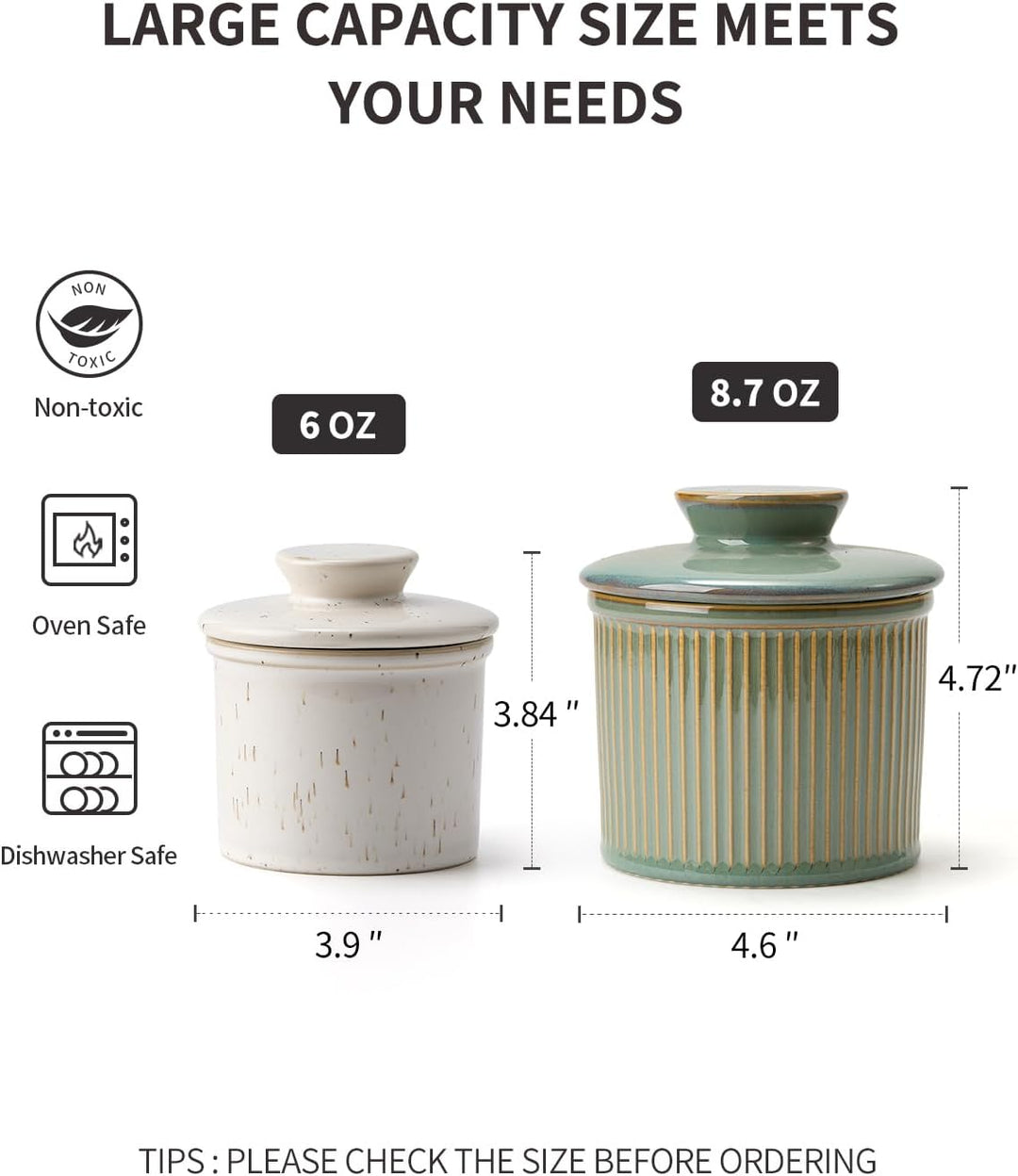 HOME DECOR Grosse Butterdose Keramik, Französische Butterdose mit Deckel, Streifen-Design Buttergloc
