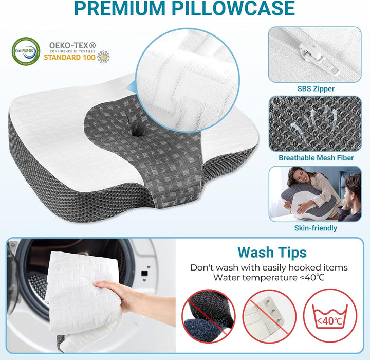 Elviros Orthopädisches Kissen aus Memory Foam, Kopfkissen Nackenschmerzen, Schlafkissen, Ergonomisch