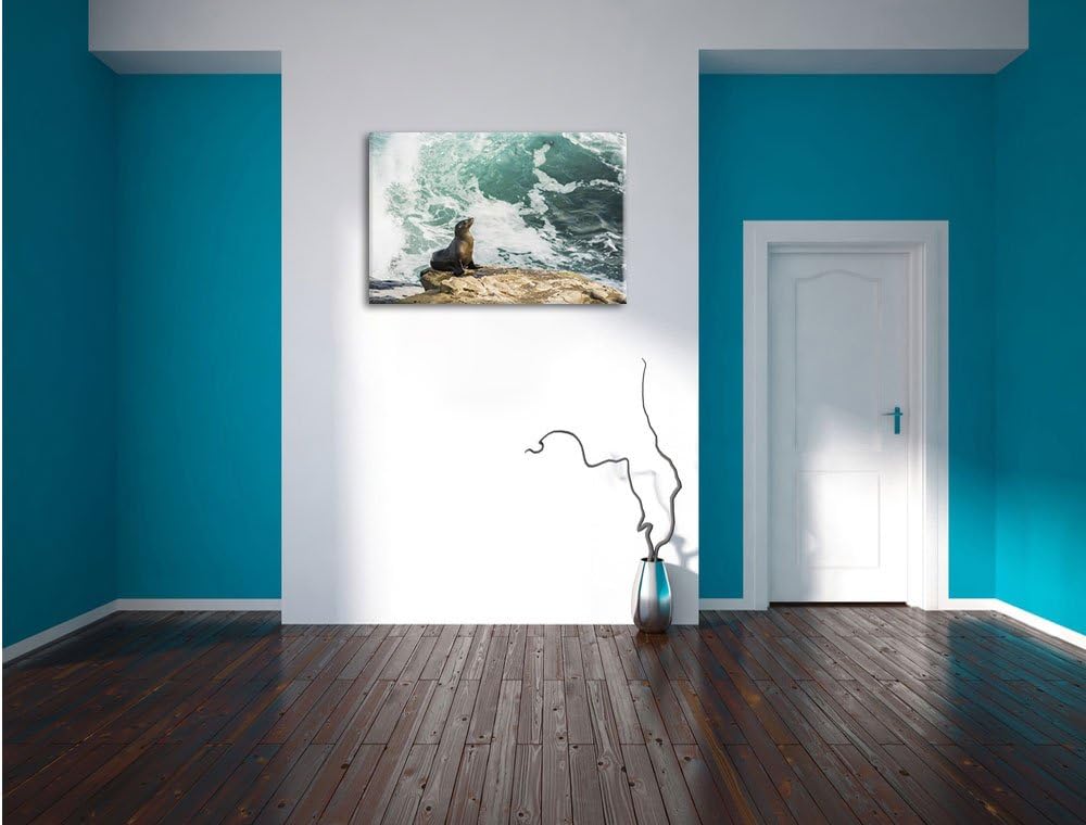 süsse Robbe sonnt sich, Format: 100x70 auf Leinwand, XXL riesige Bilder fertig gerahmt mit Keilrahme