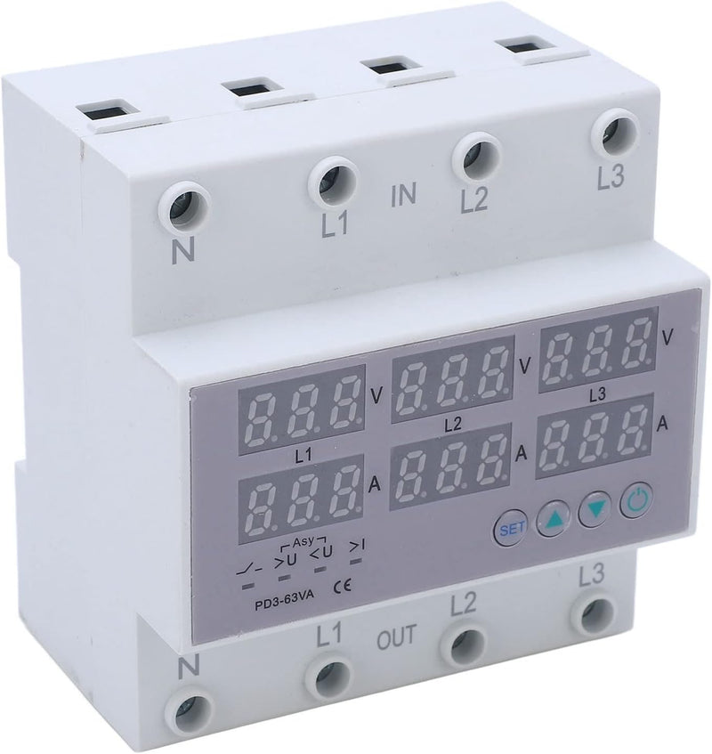 3 Phase Din Rail Voltmeter, CHLT 63 Digital LCD Display Automatic Reset Din Rail Voltmeter Ammeter A