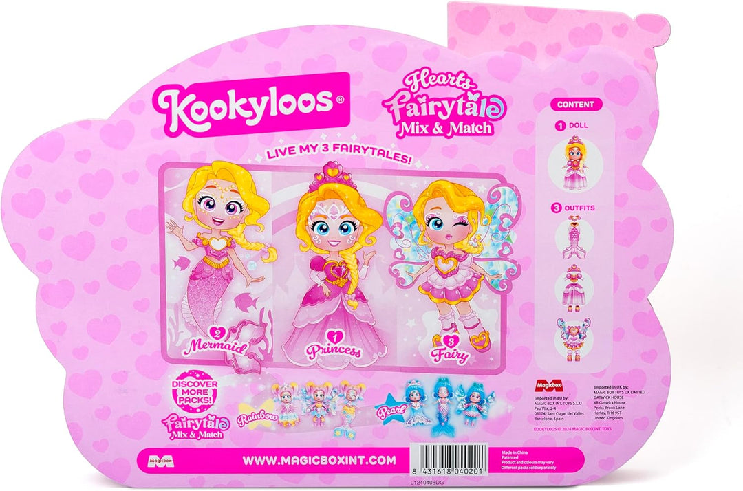 KOOKYLOOS Fairytale Mix &amp; Match Hearts - 3-in-1 Fantasy-Puppe, enthält 1 Puppe, 1 Prinzessinnen-Kost