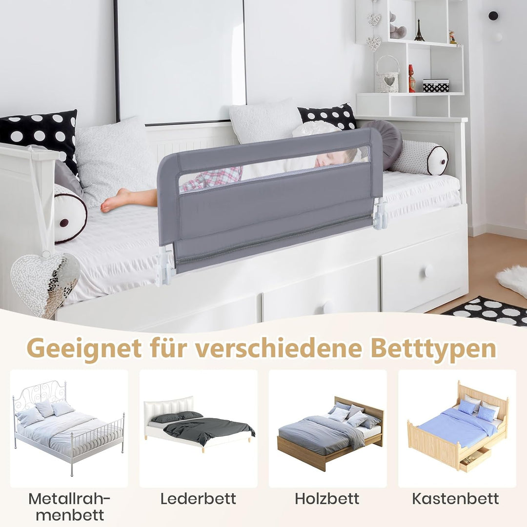 COSTWAY Bettgitter klappbar für Kleinkinder, 100 x 42 cm Bettschutzgitter mit Sicherheitsgurt & abne