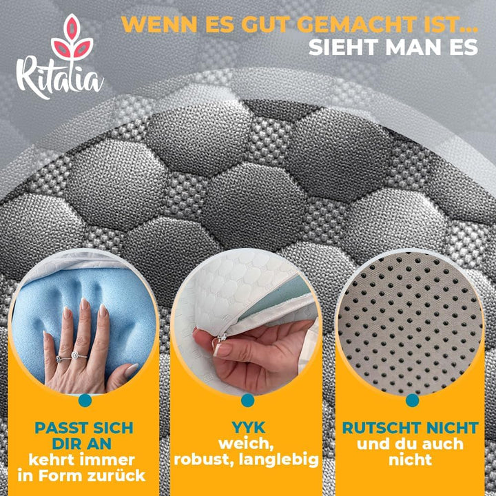 Ritalia® REFLUXKISSEN Erwachsene 90x65x20 cm zur MATRATZENERHÖHUNG mit Gel-Schaum | LESEKISSEN Bett
