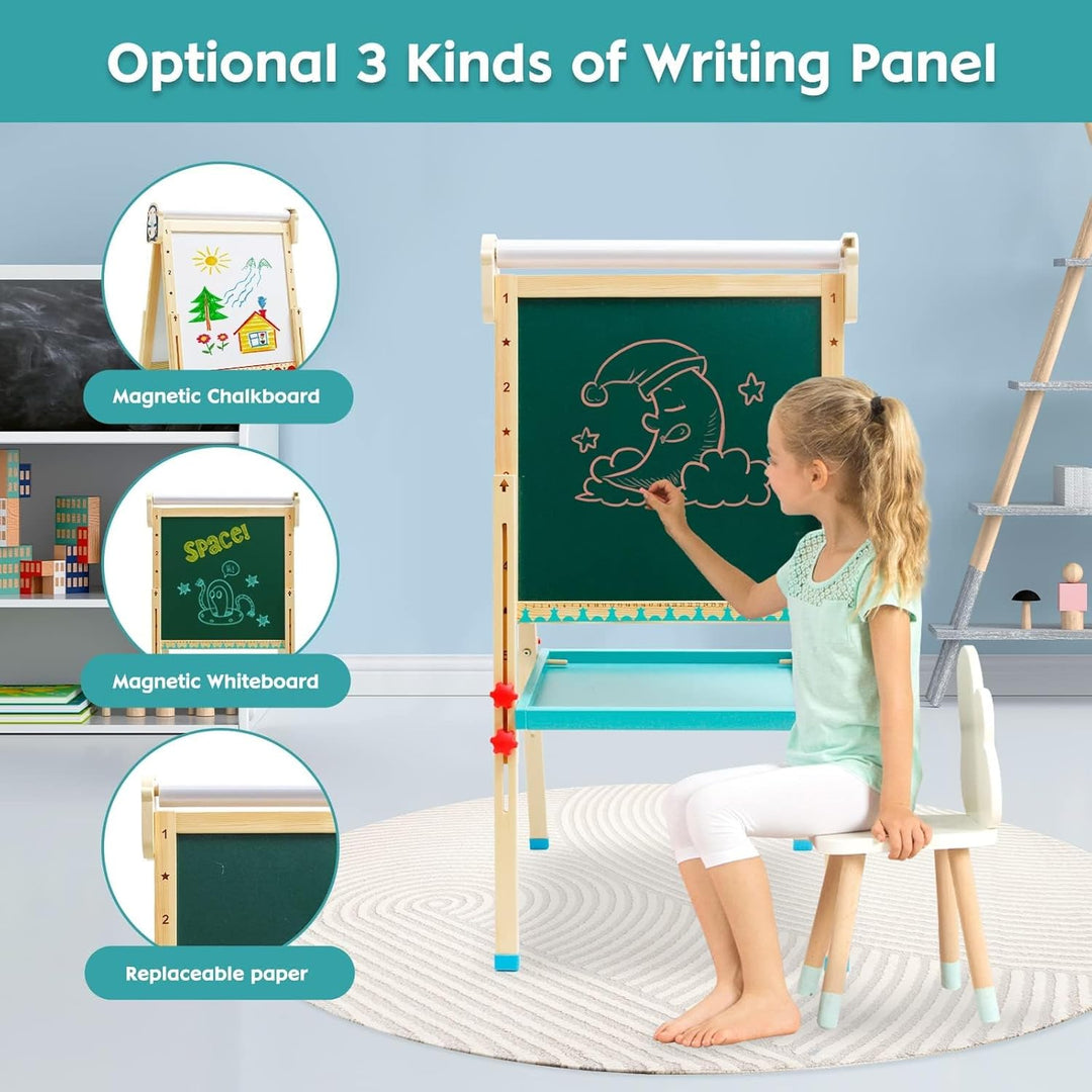 Kinder Staffelei mit Papierrolle doppelseitiges Whiteboard und Kreidetafel verstellbare Standstaffel
