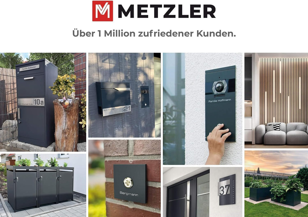 Metzler Briefkasten in Anthrazit RAL 7016 Enno - Wandbriefkasten mit V2A Edelstahl-Namensschild & Ze
