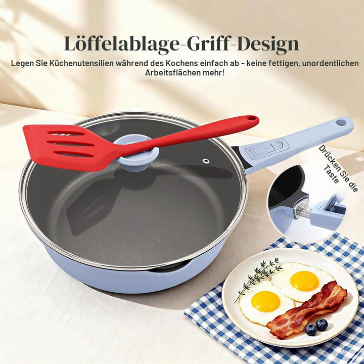 Pfanne 24cm mit Deckel, Aluminium Bratpfanne Hoher Rand mit Abnehmbarer Griff, Schmorpfanne 24 cm fü