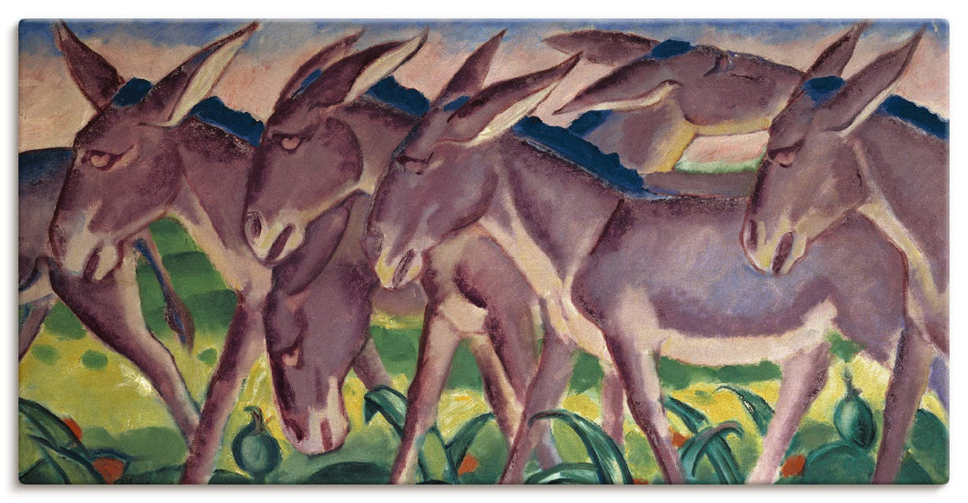 ARTland Leinwandbilder Wandbild Bild auf Leinwand 100x50 cm Wanddeko Tiere Esel Herde Eselfries 1911
