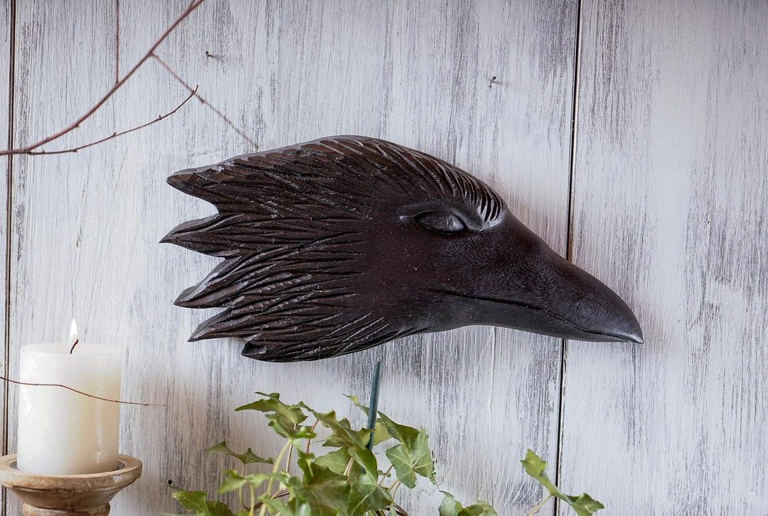 Windalf Vikings Wandbild Munin 33 cm Odins Schwarzer Rabe Wandrelief Nordische Mythologie Handarbeit