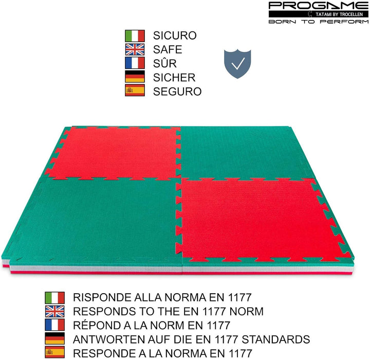 ProGame Kit 8 Stück Tatami Matte 4 cm PERFORMANCE-HOME 50x50 cm Judomatte Grün/Rot