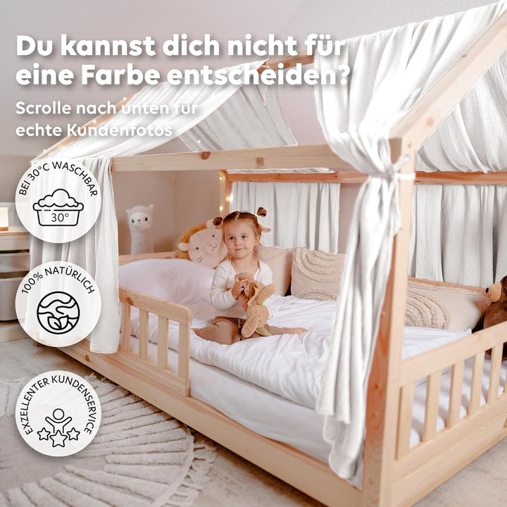 Hausbett Himmel [in 12 Farben] Betthimmel Hausbett aus 100% Baumwolle Musselin - Stoffhimmel für Hau