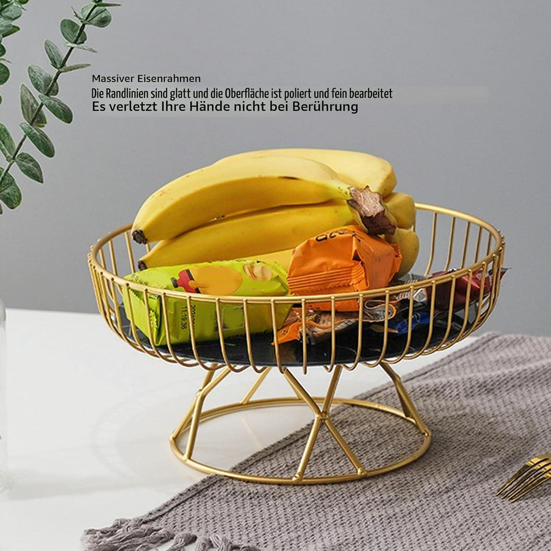 Qcwwy Runder Obstkorb, Goldene Hohle Metall-Obstschale, Ständer, Obstteller, Obsttablett, Wohnzimmer