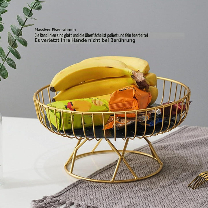 Qcwwy Runder Obstkorb, Goldene Hohle Metall-Obstschale, Ständer, Obstteller, Obsttablett, Wohnzimmer