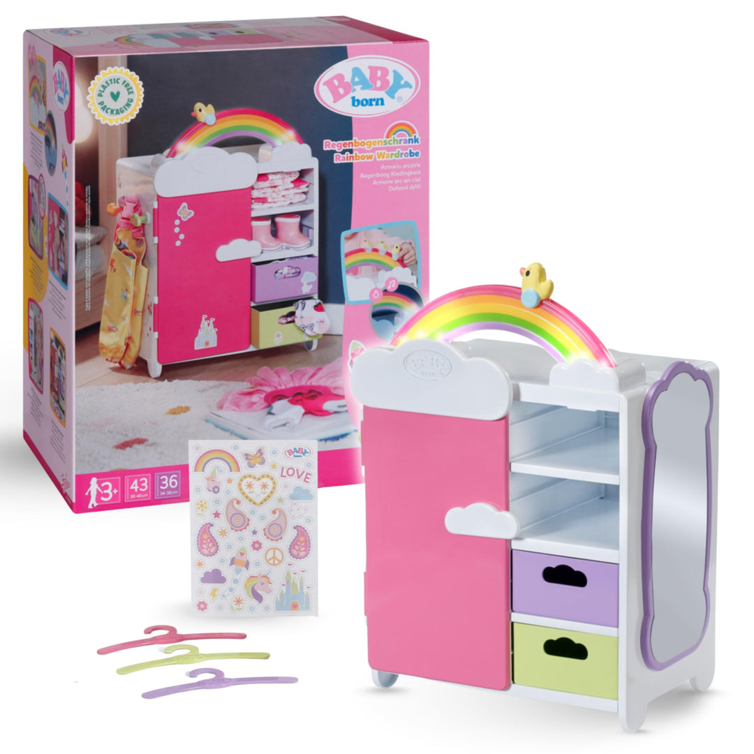 BABY born Regenbogenschrank, Puppenkleiderschrank, Aufbewahrung für Puppenkleidung mit leuchtendem R