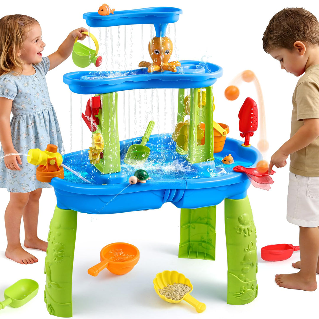 FRUSE Wasserspieltisch für Kinder,3-Tier Sand Wassertisch Spielzeug,Wasserspielzeug Aktivität Sensor