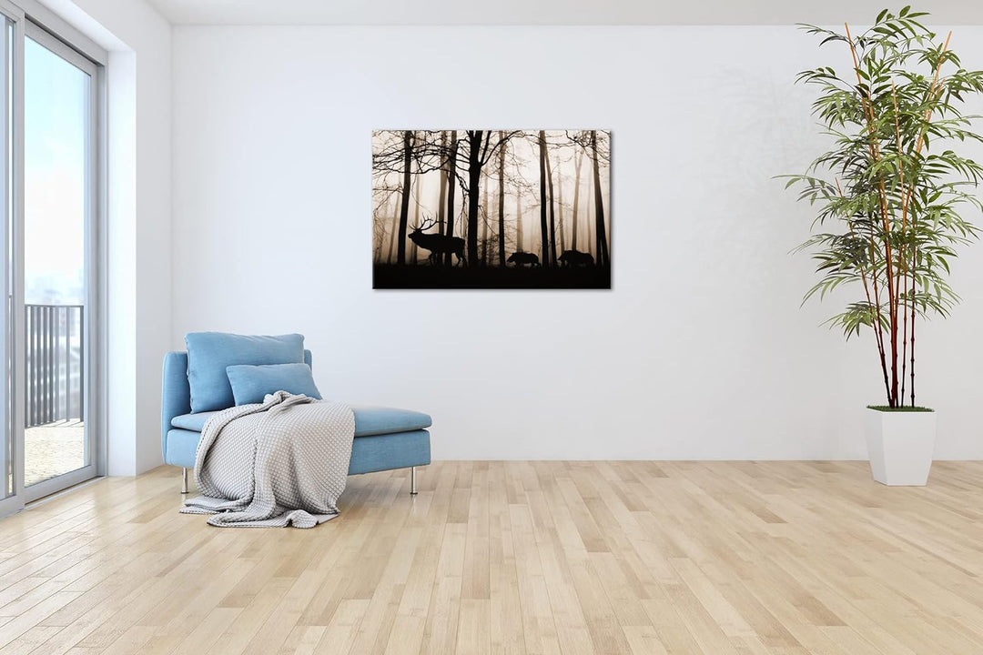 Bewohner des Waldes Format: 80x60 als Leinwand, Effekt: Sepia, Motiv fertig gerahmt auf Echtholzrahm