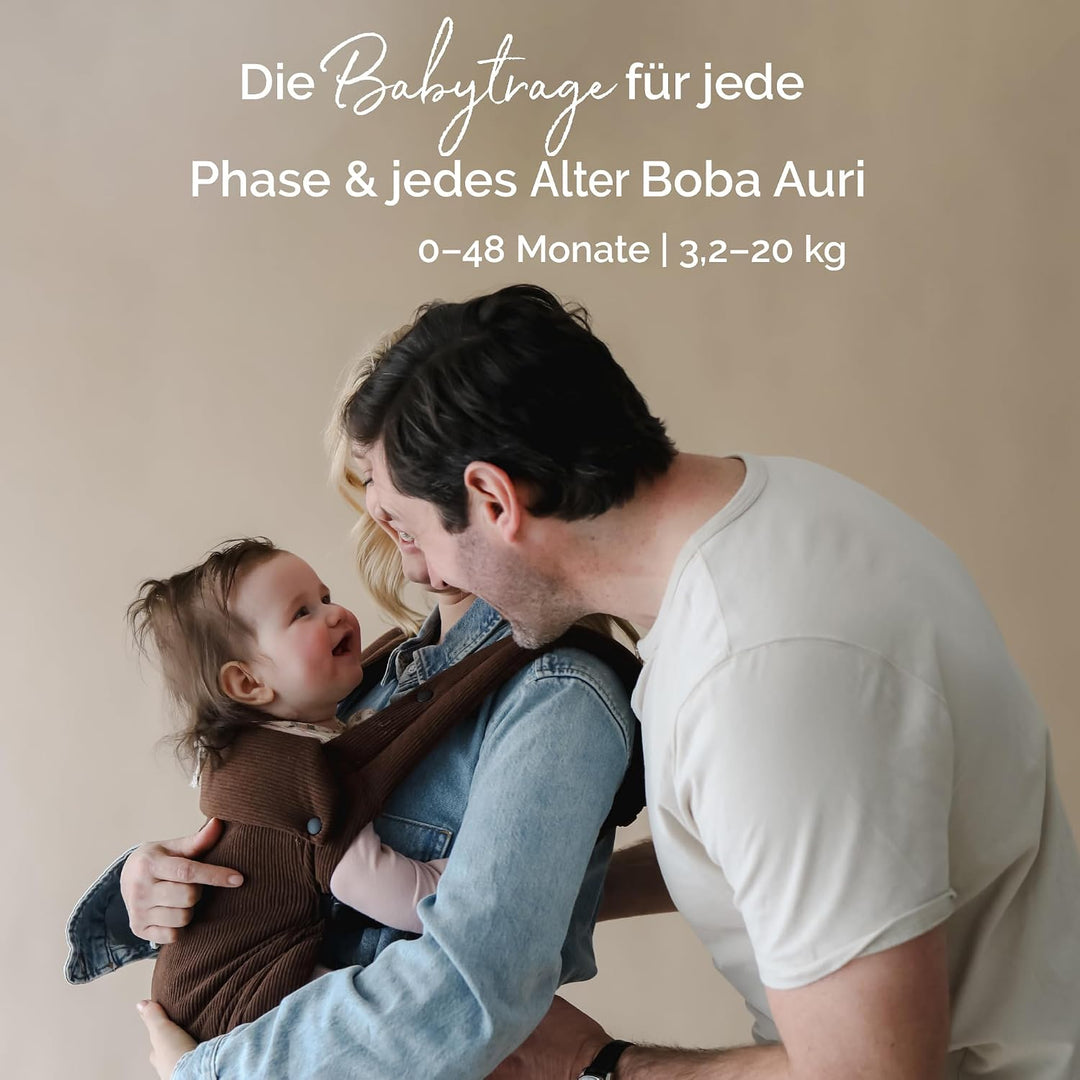 Boba Auri Babytrage Neugeboren bis Kleinkind - Baumwollcord Babytrage, 3 ergonomische Tragepositione