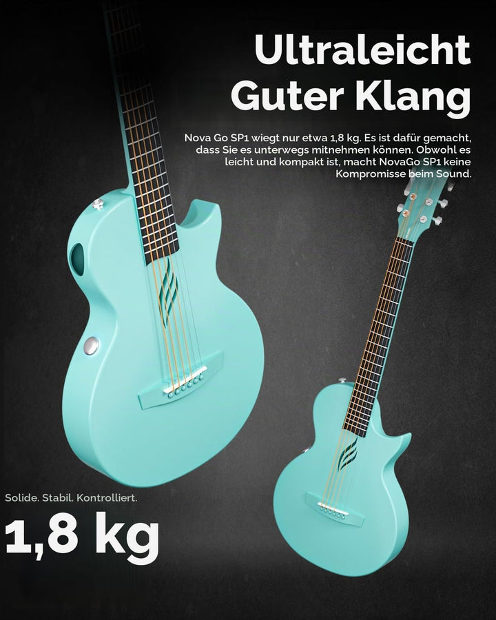 Enya E Gitarre Kinder Set - 35 Zoll Blau Nova Go SP1 Kohlefaser Akustik E-Guitar Beginner Kit mit Sm