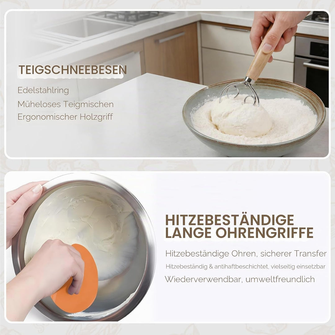 Sauerteig-Starter-Set, runder und ovaler Sauerteig-Gärkorb, 100 % natürliches Rattan, 600 ml Sauerte