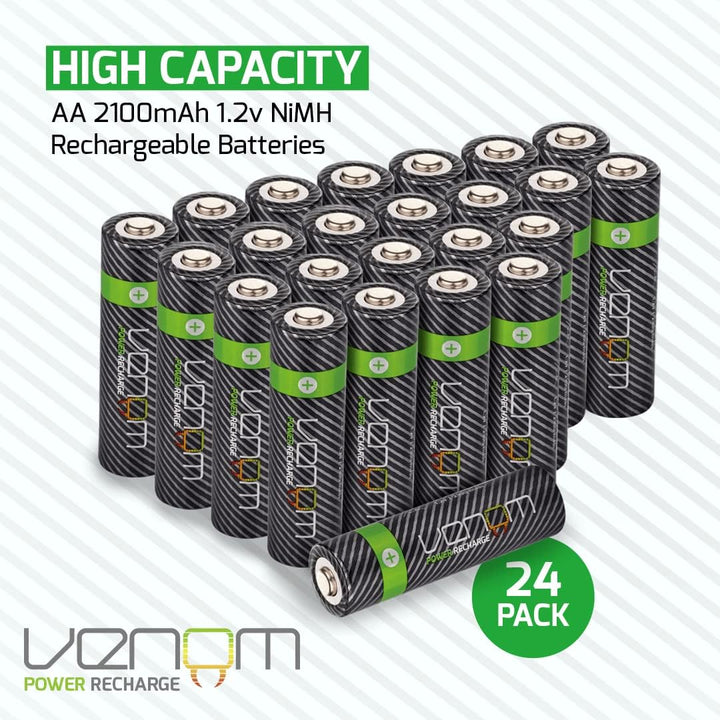 Venom Power Recharge AA-Batterien, 2.100 mAh, hohe Kapazität, wiederaufladbar, 24 Stück AA 24 Pack,