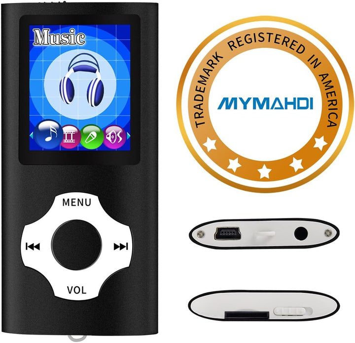 Mymahdi MP3 / MP4 Portable Player, schwarz mit 1,8 Zoll LCD Bildschirm und memory card Kartensteckpl
