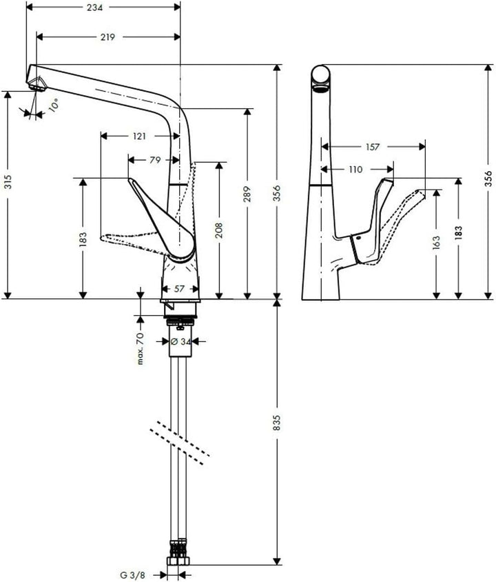 hansgrohe Metris Einhebel-Küchenarmatur, Komfort-Höhe 320mm mit Schwenkauslauf, Edelstahl Finish