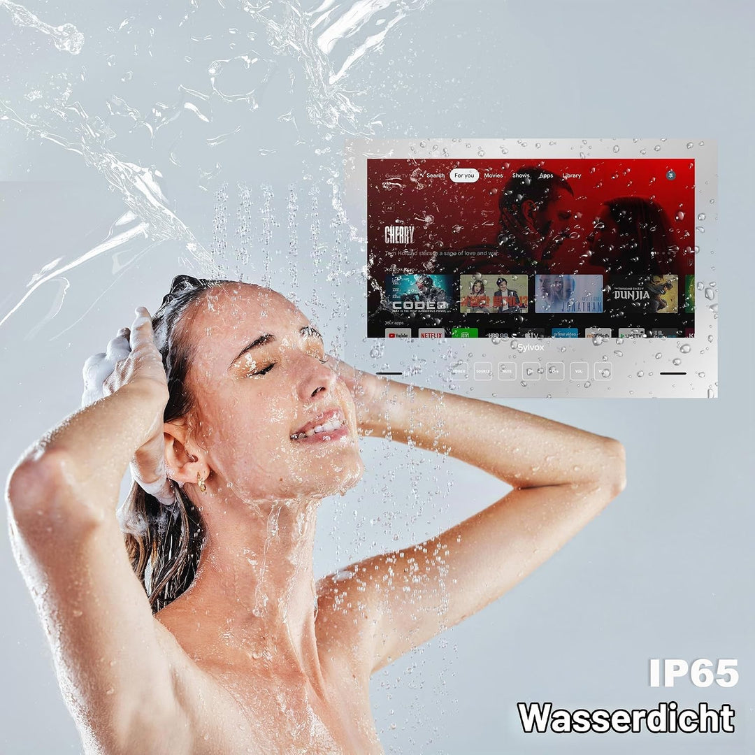 SYLVOX Spiegel Fernseher für Bad 32 Zoll, Wasserdichter IP66 Google TV 1080P | 60Hz| Hotspot &amp; WiFi