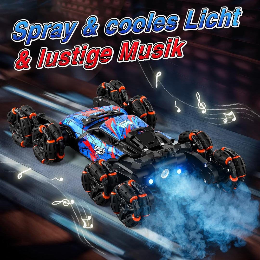 Ferngesteuertes Auto ab 6-12 Jahre,RC Drift Auto mit 360° drehbar,LED Leuchten,Musik und Spray, 8WD