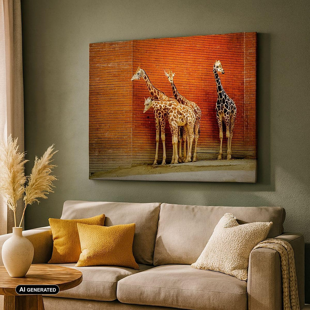 Bilder auf Leinwand 100x70cm Leinwandbild Tiere Giraffen Zoo Familie Gross Wanddeko Bild Schlafzimme