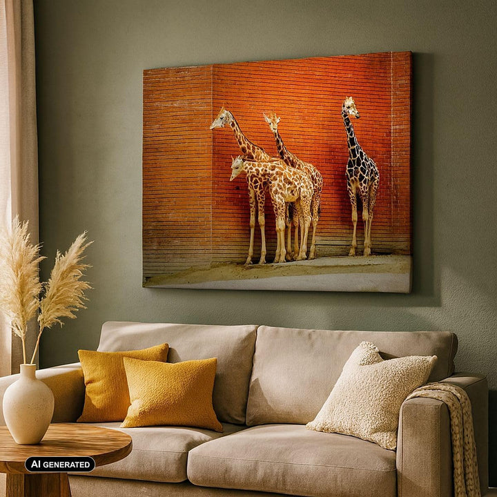 Bilder auf Leinwand 100x70cm Leinwandbild Tiere Giraffen Zoo Familie Gross Wanddeko Bild Schlafzimme