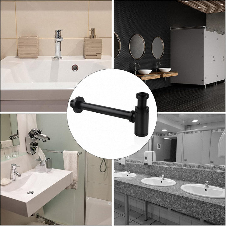 Siphon Schwarz 1 1/4" x Ø 32 mm Edelstahl Syphon Geruchsverschluss Verstellbar Universal Röhrensipho