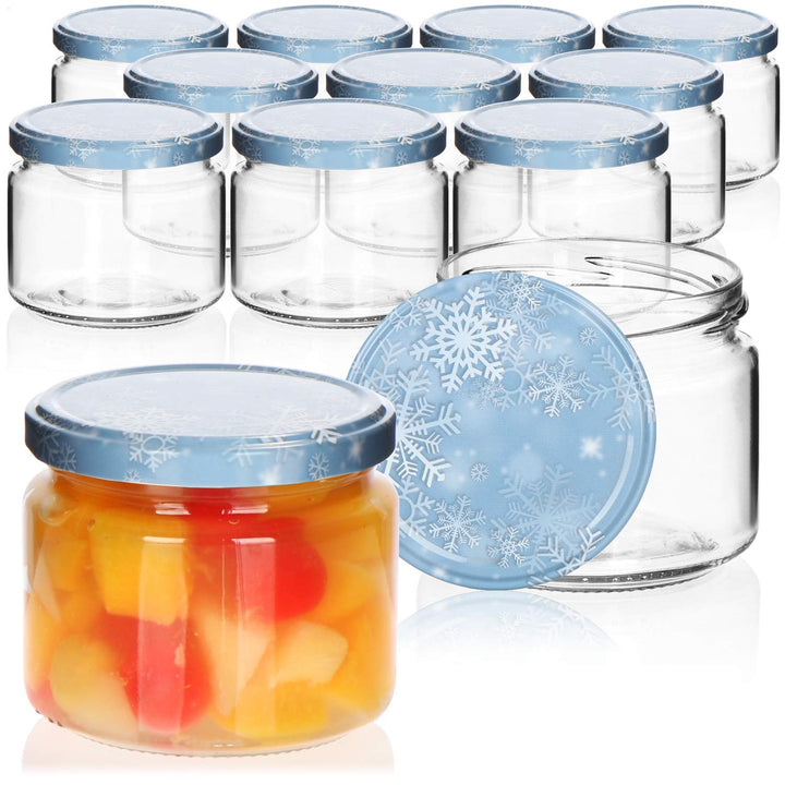 com-four® 12x Einmachgläser Winter Edition TO Ø 82 mm - 330 ml mit Schraub-Deckel im winterlichen De