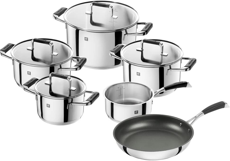 CORNELIA POLETTO BY ZWILLING Kochtopf-Set mit Pfanne, 6-teilig, 4 Deckel, Induktionsgeeignet, Edelst