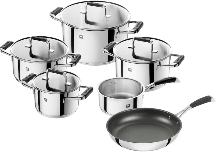 CORNELIA POLETTO BY ZWILLING Kochtopf-Set mit Pfanne, 6-teilig, 4 Deckel, Induktionsgeeignet, Edelst