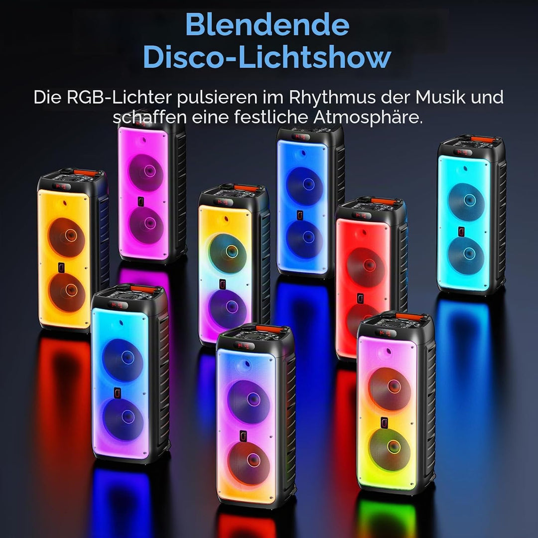 JYX Karaoke Maschine mit 2 Mikrofonen, LED Licht – Bluetooth 5.3, TF/USB/AUX/TWS/LIVE, Karaoke Box &