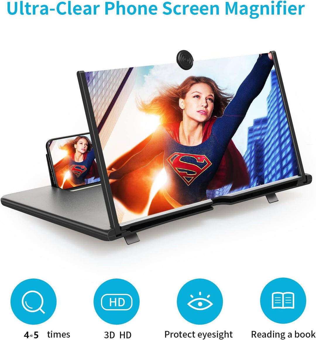 18 Zoll Handy bildschirmlupe,3D Universal Handy Lupe Vergrösserung Videos Ausziehbarer HD Bildschirm