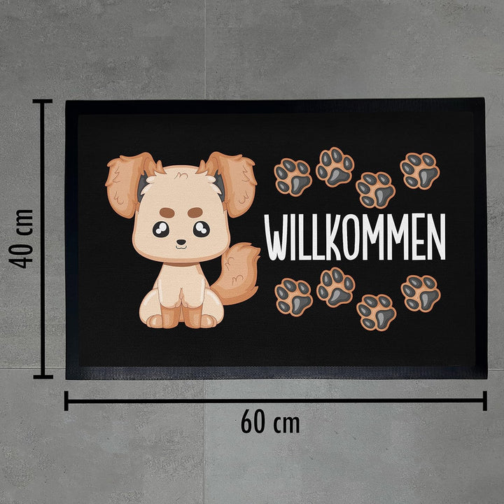 Trendation - Willkommen Fussmatte Hunde Grafik Niedlich Geschenk Hunde-Besitzerin Aussen und Innenbe