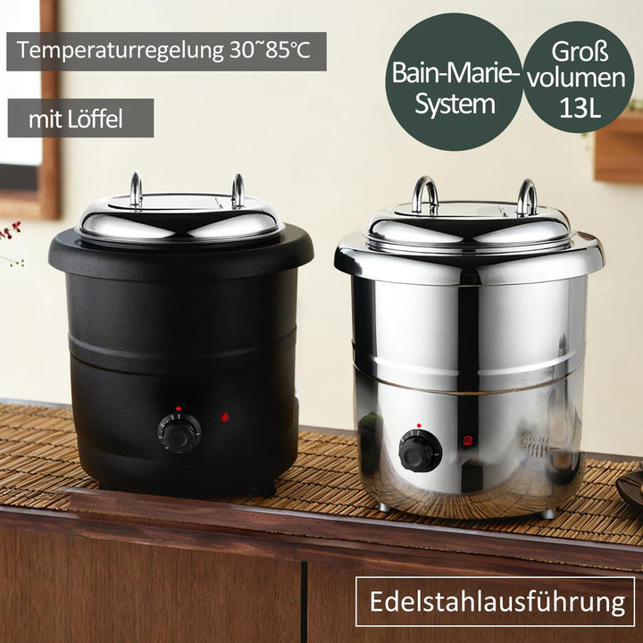 Kurflo Elektrischer Suppenwärmer 13L, Edelstahl, mit Temperaturregelung. Für Restaurant, Küche, Buff