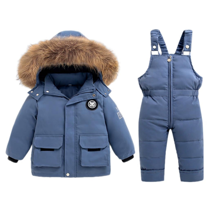 Baby Schneeanzug Winter 2 Stück Daunenjacke Mantel mit Schnee Lätzchen Hose Jungen Mädchen Skianzug