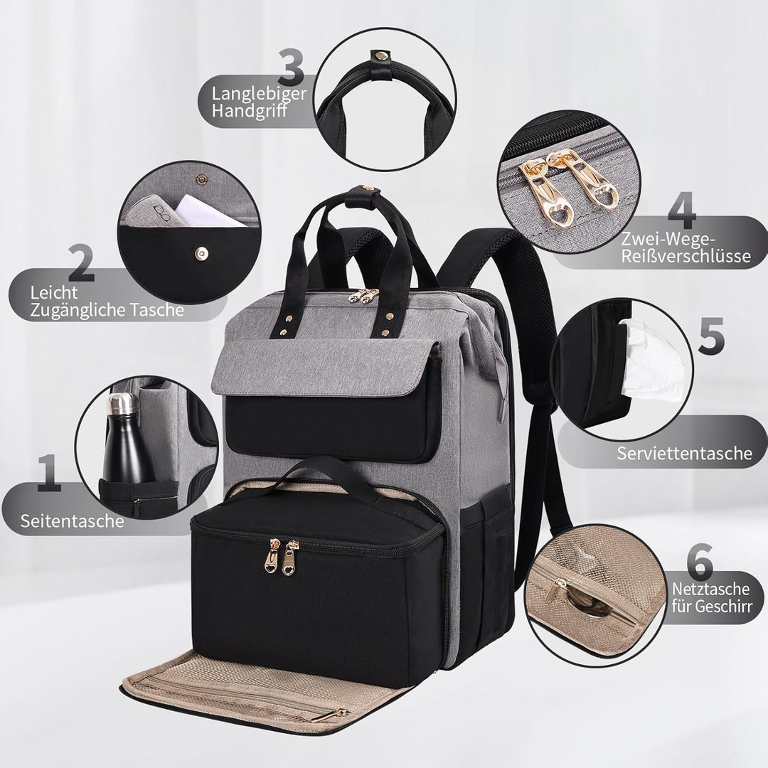 BERTASCHE Lunch Rucksack, Laptop Rucksack Damen 15,6 Zoll mit Isoliertes Kühltasche, 2-in-1-Arbeitsr