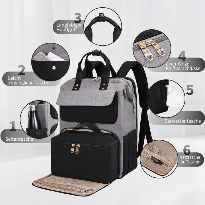 BERTASCHE Lunch Rucksack, Laptop Rucksack Damen 15,6 Zoll mit Isoliertes Kühltasche, 2-in-1-Arbeitsr