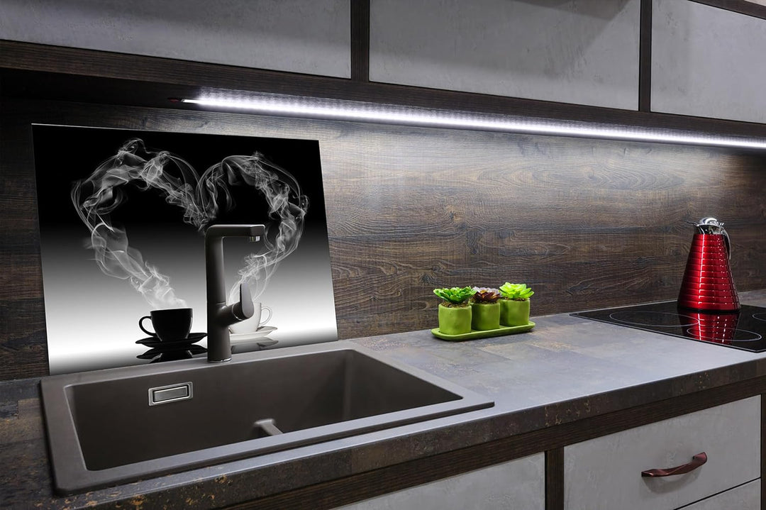 SmartDecoration Herdabdeckplatte Ceranfeldabdeckung aus Glas 60x52 cm Einteilig Motiv "Kaffee" Schwa