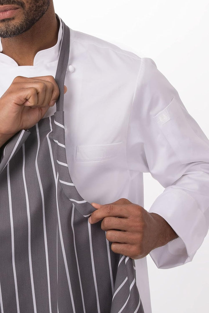 Chef Works Herren A100-BCS English Chef Schürze schwarz Kreide gestreift, Grau mit weissen Streifen,