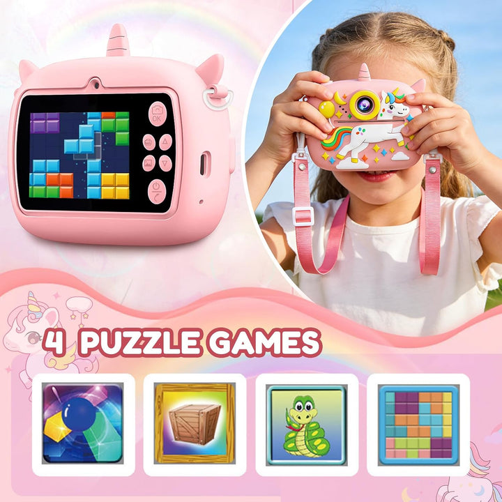Sofortbildkamera Kinder, 2,4 Zoll Bildschirm 1080P HD Kinderkamera, mit 32GB Karte und 3 Rollen Foto