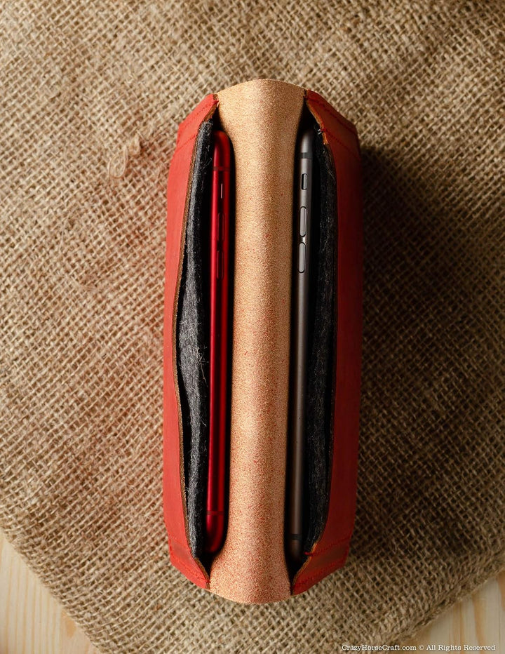 Leder Geldbörse für 2 Handys, iPhone 16/15 / 14/13 / 12 Serie, Doppelte Handyhülle, Telefon Brieftas