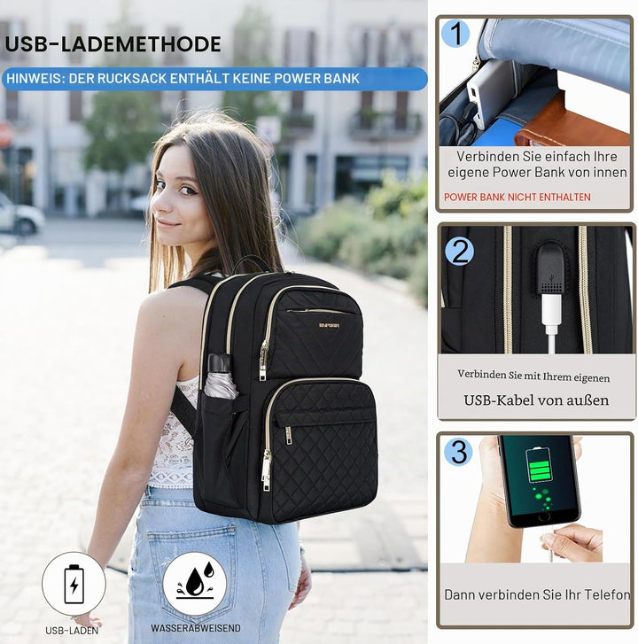 EMPSIGN Damen Rucksack, 15,6 Zoll Laptop Schultasche mit USB-Anschluss, Reiserucksack Wasserdichter